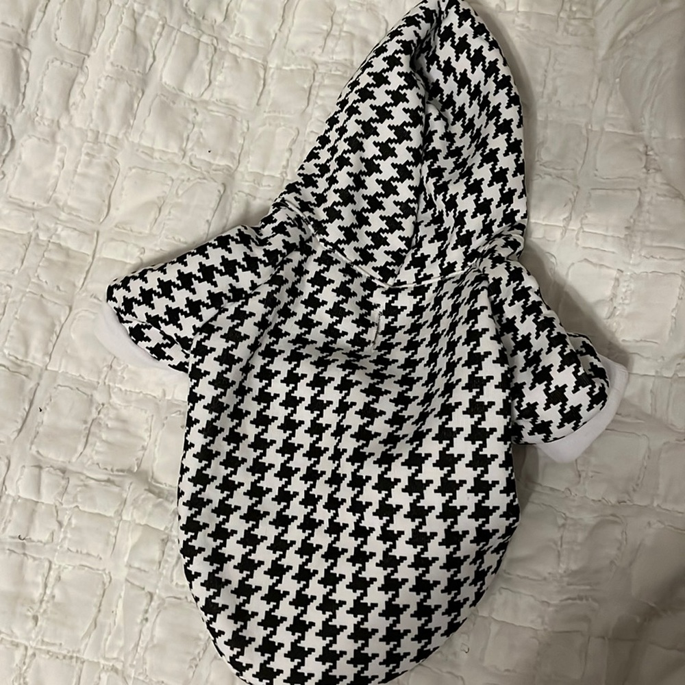 Black and white houndstooth print dog hoodie